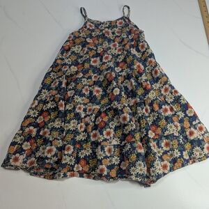 Bonton Paris Girls Calypso Floral Midi Dress 70s Navy Blue Lurex Tiered Size 4